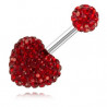 Piercing nombril swarovski barre titane motif coeur en cristal rouge recouvert de résine