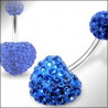 Piercing nombril swarovski barre en titane motif coeur en cristal de swarovski couleur bleu