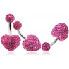 Piercing nombril barre en titane motif coeur en cristal de swarovski couleur rose