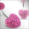 Piercing nombril swarovski barre en titane motif coeur en cristal de swarovski couleur rose