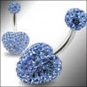 Piercing nombril swarovski barre en titane motif coeur en cristal de swarovski couleur bleu ciel