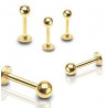 bijoux Piercing labret classique titane anodisé couleur or doré bille 3 mm haute qualité