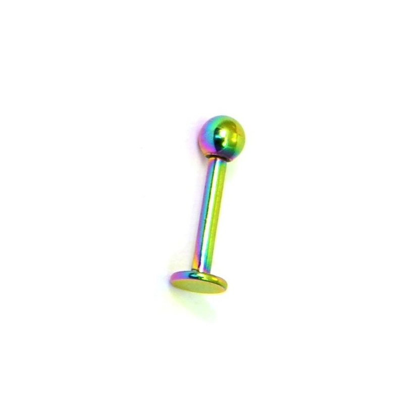 bijoux Piercing labret classique titane anodisé couleur essence arc en ciel couleur fioul bille 3 mm de grande qualité