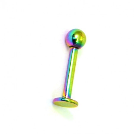 bijoux Piercing labret classique titane anodisé couleur essence arc en ciel couleur fioul bille 3 mm de grande qualité