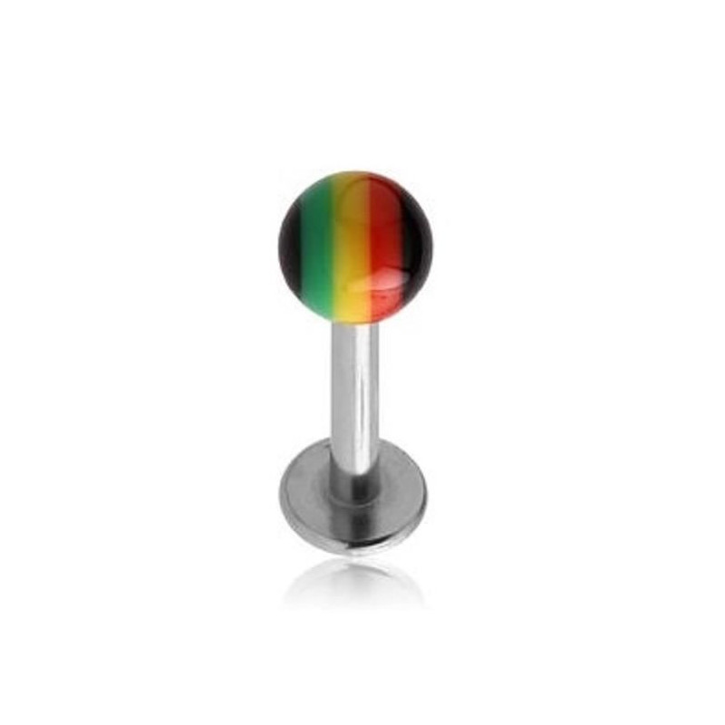 Piercing labret bille Rasta couleur jamaique vert jaune rouge collection bob marley pas cher