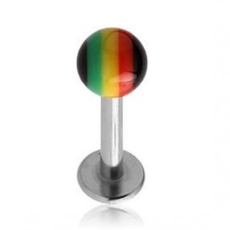 Piercing labret bille Rasta couleur jamaique vert jaune rouge collection bob marley pas cher