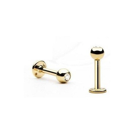 Piercing labret titane anodisé de grande qualité doré Bille 3 mm avec cristal couleur or pas cher