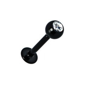 Piercing labret titane blackline anodisé de couleur noir Bille 3 mm avec cristal blanc