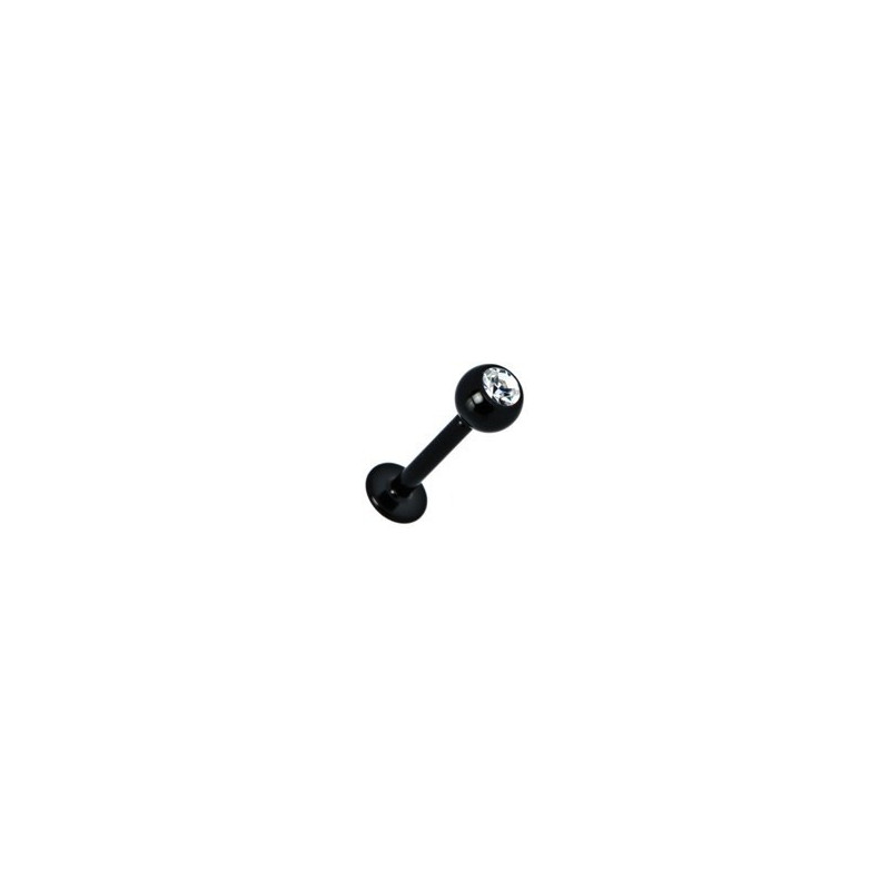 Piercing labret titane blackline anodisé de couleur noir Bille 3 mm avec cristal blanc