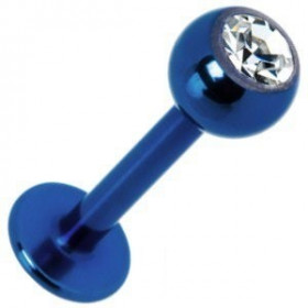 Piercing labret annodisé pvd de couleur bleu en titane bleu Bille 3 mm avec cristal zirconium blanc