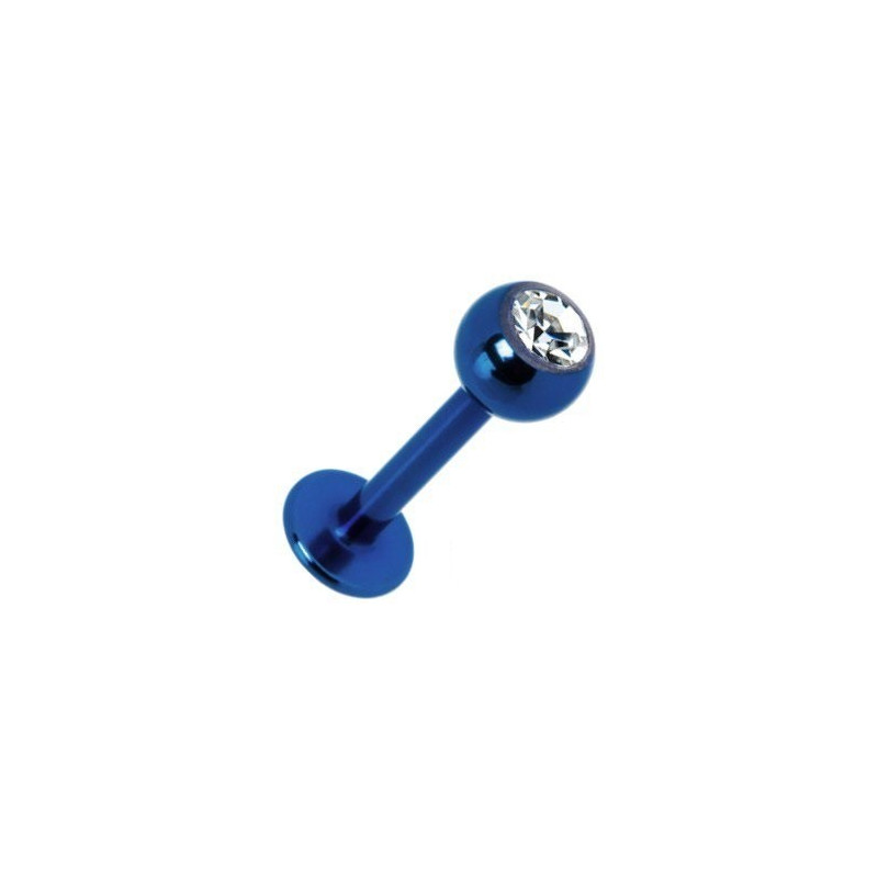 Piercing labret annodisé pvd de couleur bleu en titane bleu Bille 3 mm avec cristal zirconium blanc