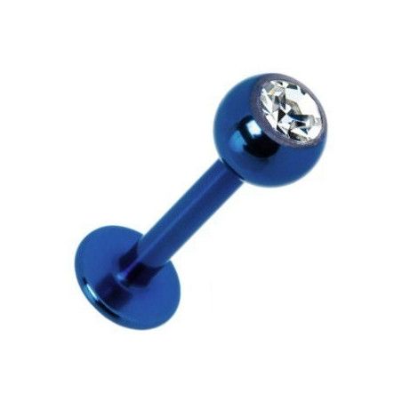 Piercing labret annodisé pvd de couleur bleu en titane bleu Bille 3 mm avec cristal zirconium blanc