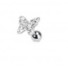 Piercing oreille tagus helix cartilage lobe en acier chirurgical motif papillon cristal couleur blanc blanc