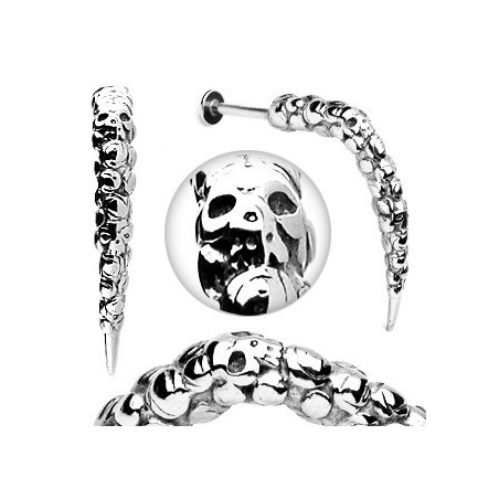 Piercing labret Skull tête de mort 1.6mm longue pointe acier hardcore