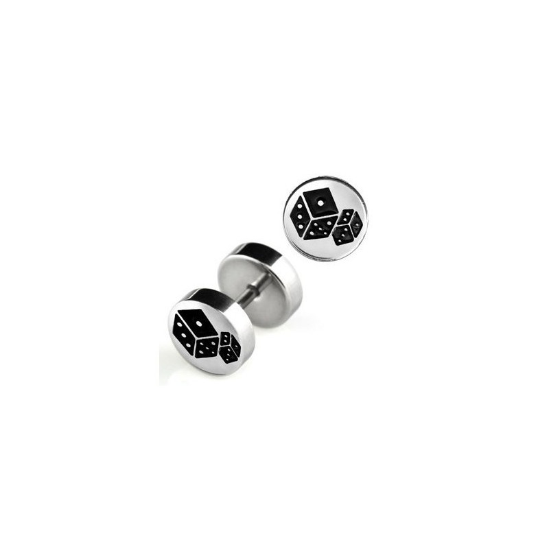 Faux piercing plug ecarteur oreille logo dés acier chirurgical inoxydable