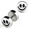 Piercing oreille faux écarteur imittion plug logo smiley acier chirurgical