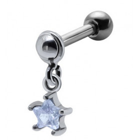 Piercing oreille acier chirurgical de qualité pour le tragus l'hélix et le cartilage pendentif motif étoile cristal