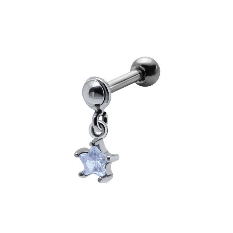 Piercing oreille acier chirurgical de qualité pour le tragus l'hélix et le cartilage pendentif motif étoile cristal