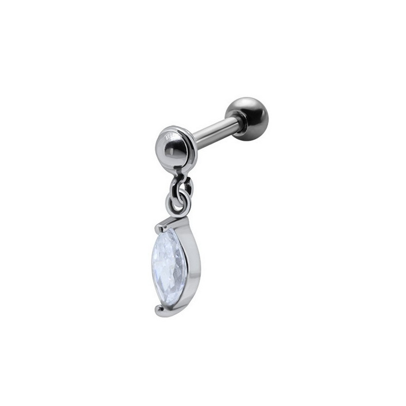 Piercing oreille acier chirurgical pendentif marquise cristal blanc de qualité pour tragus piercing hélix et cartilage