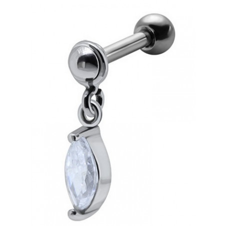 Piercing oreille acier chirurgical pendentif marquise cristal blanc de qualité pour tragus piercing hélix et cartilage