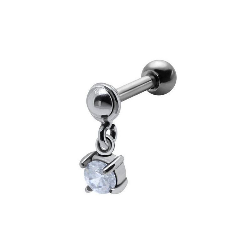 Piercing oreille acier chirurgical pendentif cristal blanc piercing tragus, hélix et cartilage