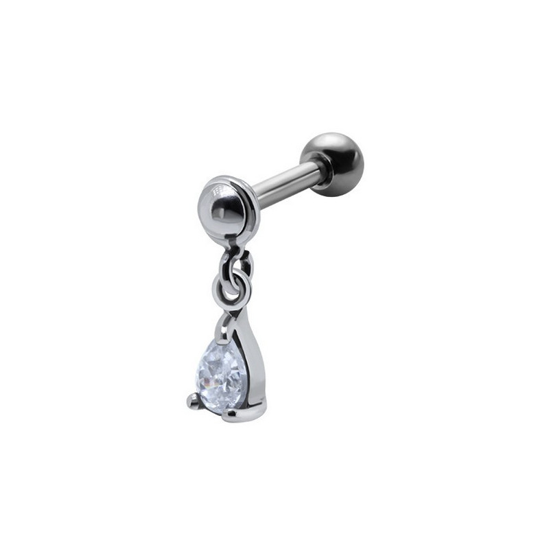 Piercing oreille acier chirurgical pendentif goutte d'eau cristal pour le tragus, cartilage et hélix