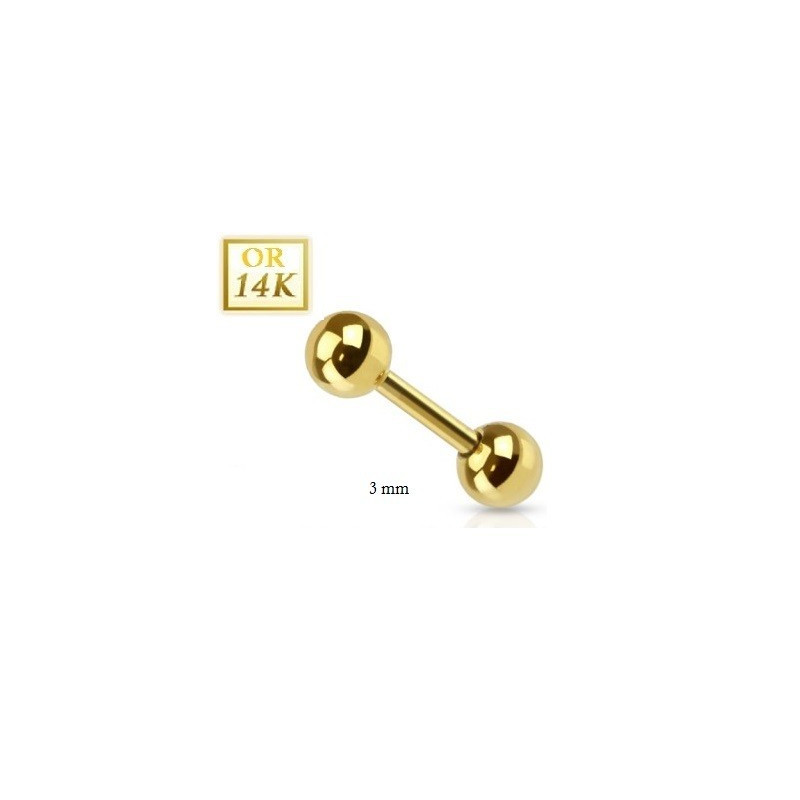 Piercing hélix cartilage et tragus barbell oreille arcade 1.2mm en or 14 carats