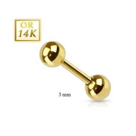 Piercing hélix cartilage et tragus barbell oreille arcade 1.2mm en or 14 carats