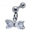 Piercing oreille acier chirurgical pendentif noeud de papillon cristal blanc pour hélix tragus et cartilage oreille