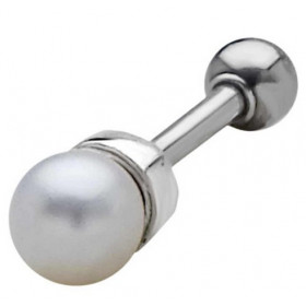 Piercing oreille perle blanche de 4 mm monture acier chirurgical pour piercing tragus et hélix