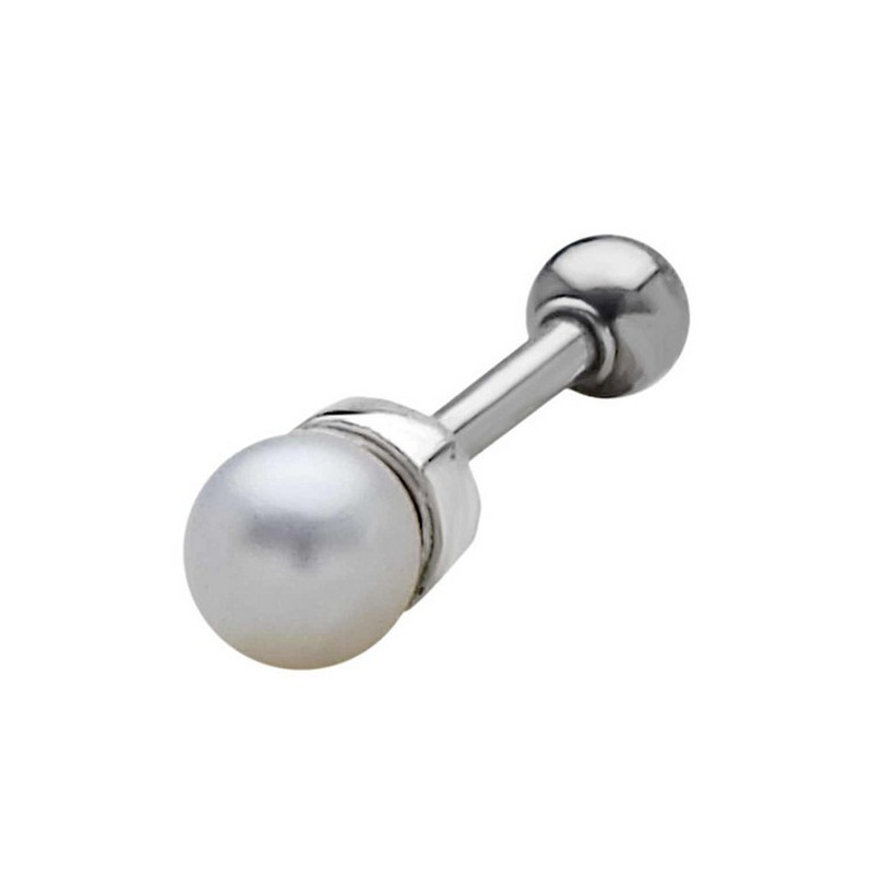 Piercing oreille perle blanche de 4 mm monture acier chirurgical pour piercing tragus et hélix