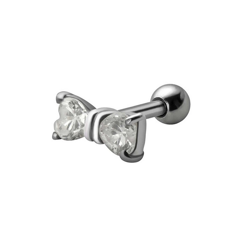 Piercing oreille acier chirurgical mini noeud de papillon cristal blanc pour tragus hélix et piercing cartilage