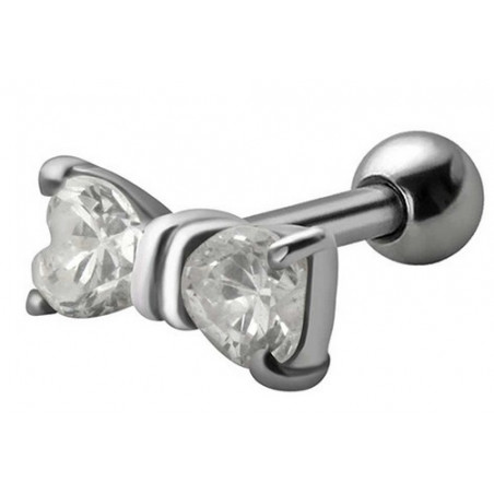 Piercing oreille acier chirurgical mini noeud de papillon cristal blanc pour tragus hélix et piercing cartilage