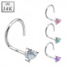 Piercing nez coeur luxe en or blanc 14 carats motif coeur cristal blanc