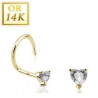 Piercing nez courbé en or 14 carats motif cristal coeur blanc