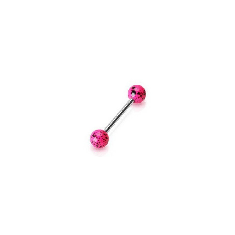 Piercing langue barre acier chirurgical bille acrylique plastique splash bleu fluo