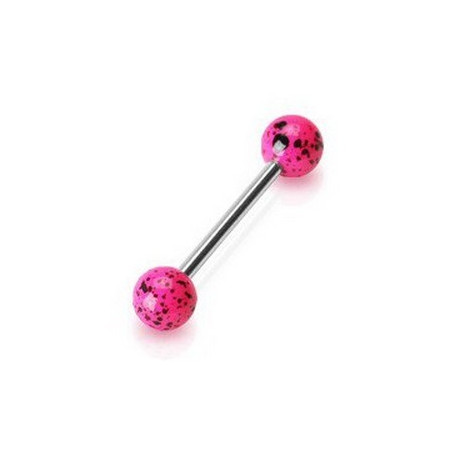 Piercing langue barre acier chirurgical bille acrylique plastique splash bleu fluo