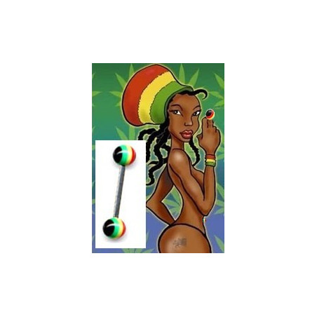 Piercing langue bob marley acier chirurgical bille Rasta