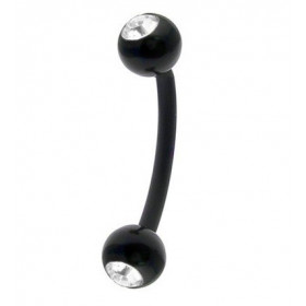 Piercing banana arcade en titane de qualité g23 anodisé de couleur noir bille 3 mm cristal blanc