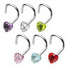 Piercing nez motif coeur cristal couleur blanc tige acier chirurgical courbée en forme de tire-bouchon