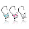 Piercing nez motif papillon blanc en argent massif 925 tige courbé en tire-bouchon pas cher