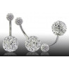 Piercing nombril Cristal blanc bouble bille multi strass en cristal de swarovski barre titane