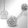 Piercing nombril Cristal blanc bouble bille multi strass cristal swarovski titane