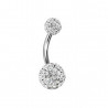 Piercing nombril Cristal blanc bouble bille multi strass cristal swarovski titane pour femme