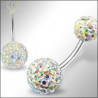 Piercing nombril double Cristal irisé cristal de swarovski barre titane