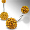 Piercing nombril Swarovski double Cristal topaze jaune barre titane