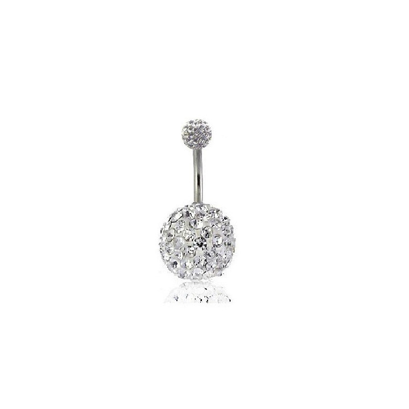 Piercing Nombril Acier Inoxydable 316L - 3 Bulles Zirconium, Couleur Aurore Boréale, Longueur 21 Mm