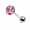 Piercing langue acier chirurgical multi cristaux rose