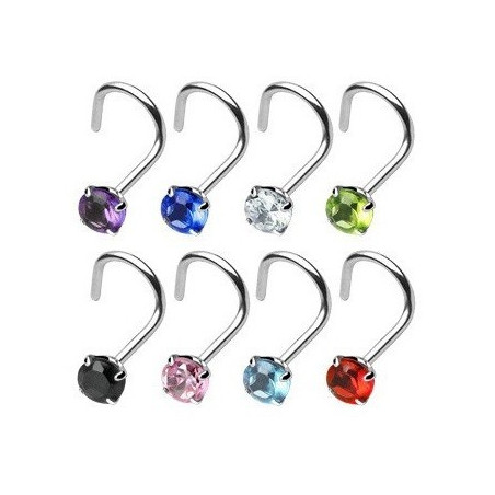 Piercing nez Tige courbée en acier chirurgical cristal de 3mm rond de couleur blanc forme tire-bouchon