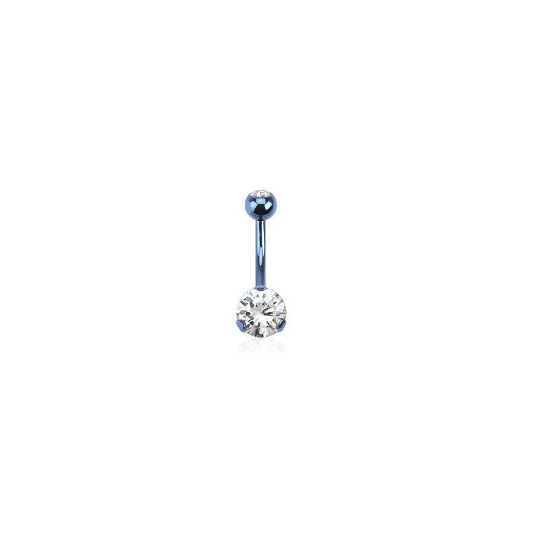 Piercing nombril acier titane bleu solitaire cristal